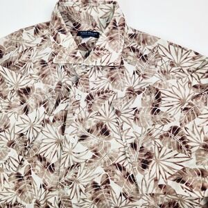 Peter Millar 100% LINEN Shirt Men's Size L Summer Dunes Floral Palms Brown Tan